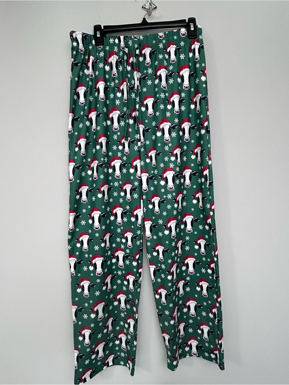 Men's Green Holiday Cow-Clause Print Pajama Drawstring Lounge Pants Size L